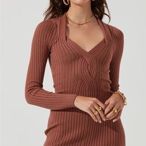 Twist Front Long Sleeve Sweater Dress - Mauve